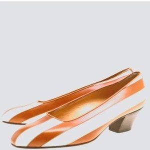 Celine Stripe Leather White Mini Block Heel Pumps - image 1